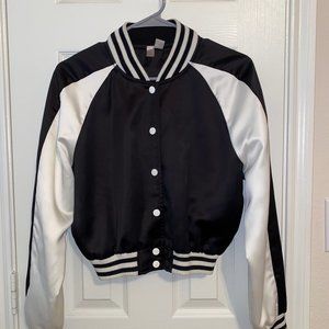 Black and White satin bomber jacket